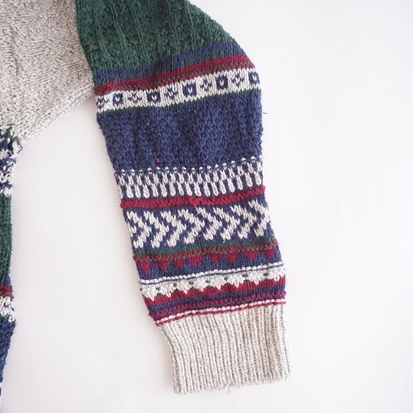 VTG CJ Cotton Navy Green 3D Biggie Cottagecore Eclectic Crewneck Knit Sweater XL - Picture 2 of 9